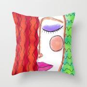 Abstract Art Pillow Cover Case My Funky Abstract Digital Painting of Woman with Wavy Red Hair