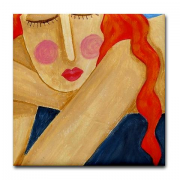 Red Haired Woman - My Abstract Acrylic Painting Printed on Ceramic Tile