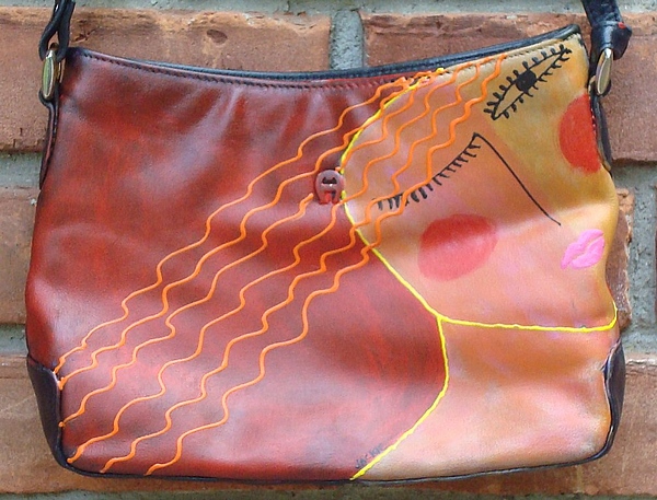 Hand Painted Handbag Purse Shoulder Bag Leather Like Abstract Portrait ...