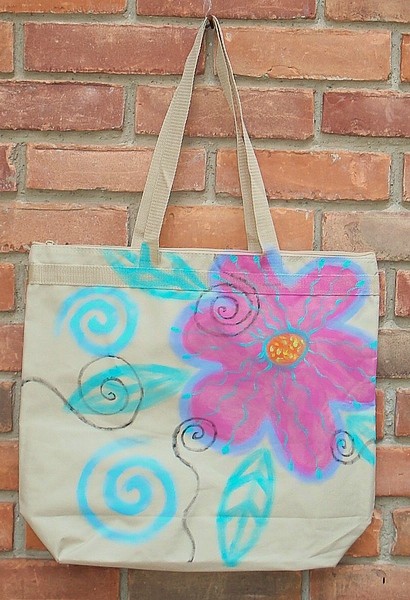 Hand Painted Tote Bag Funky Abstract Flowers on Luulla