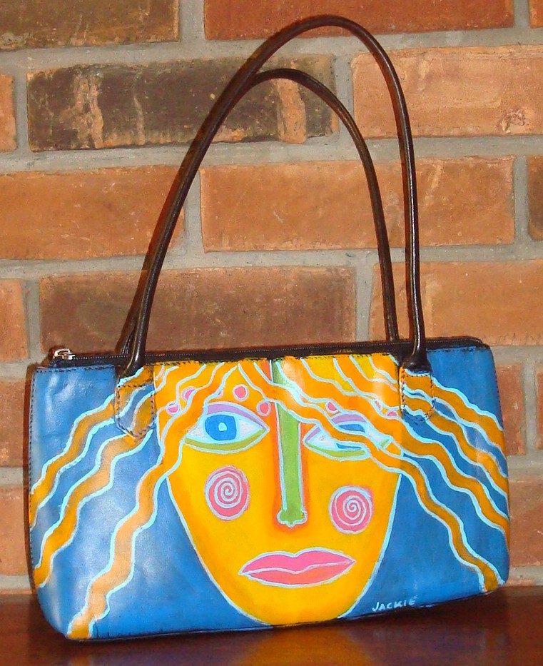 Hand Painted Handbag Shoulder Bag Purse With My Funky Abstract Portrait ...