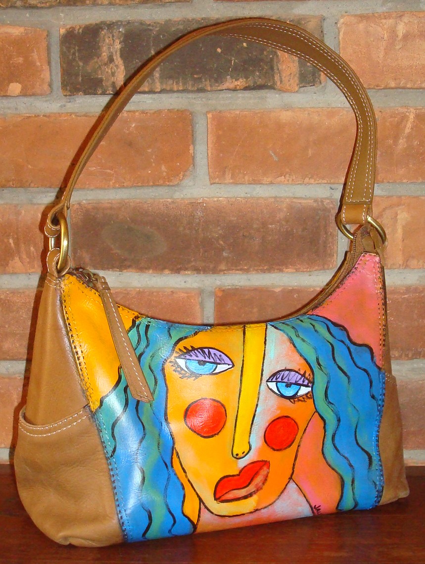 Hand Painted Women's Real Leather Shoulder Crossbody Purse Bag, Art Handbag