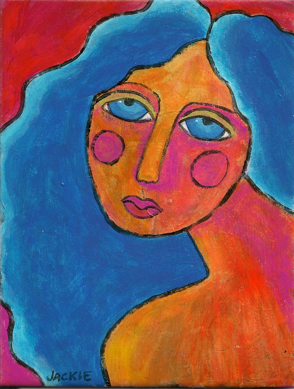 Hand Painted Ceramic Art Tile Abstract Portrait Painting Of A Woman